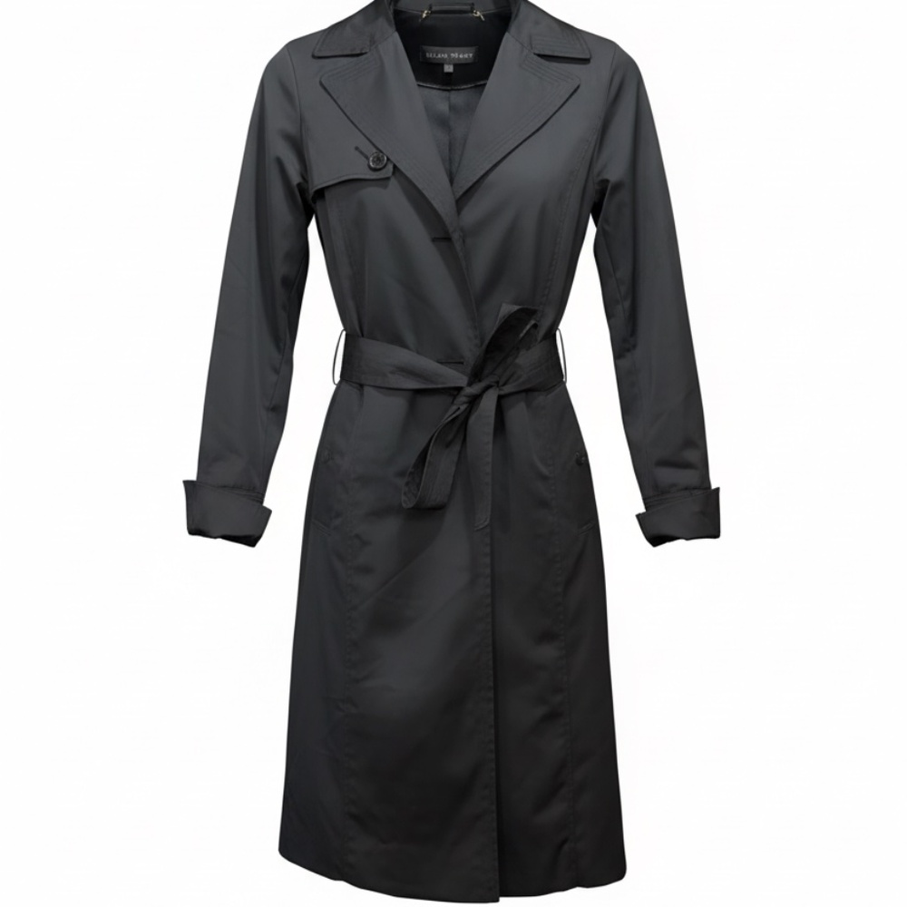 Ellen Tracy Black Trench Coat XS Belted Classic Lightweight Jacket